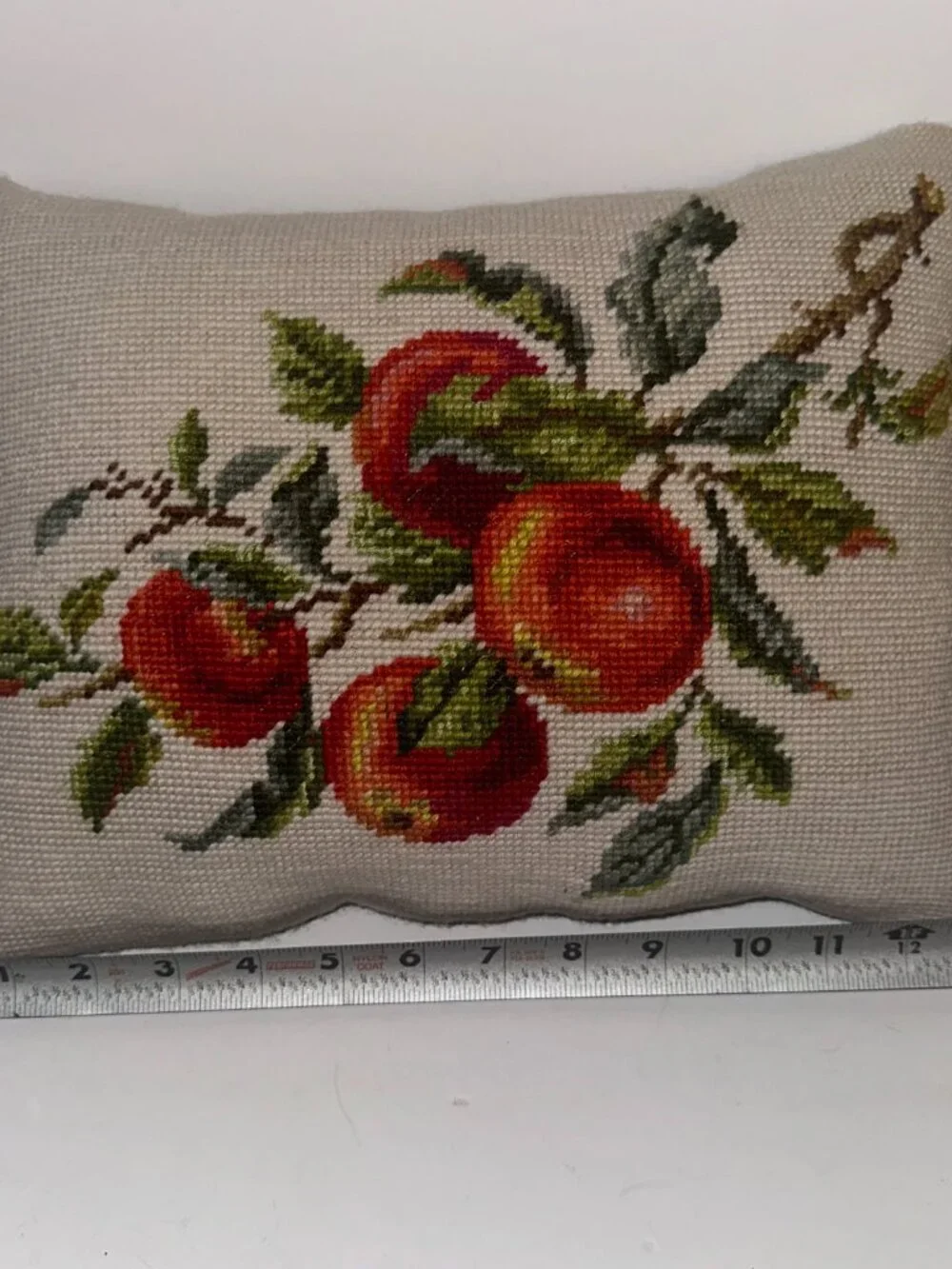 VTG handcrafted Needlepoint Pillow Apples on a Branch Rectangle 13